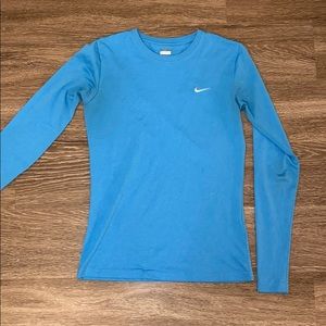Blue nike dri-fit long sleeve women’s shirt
